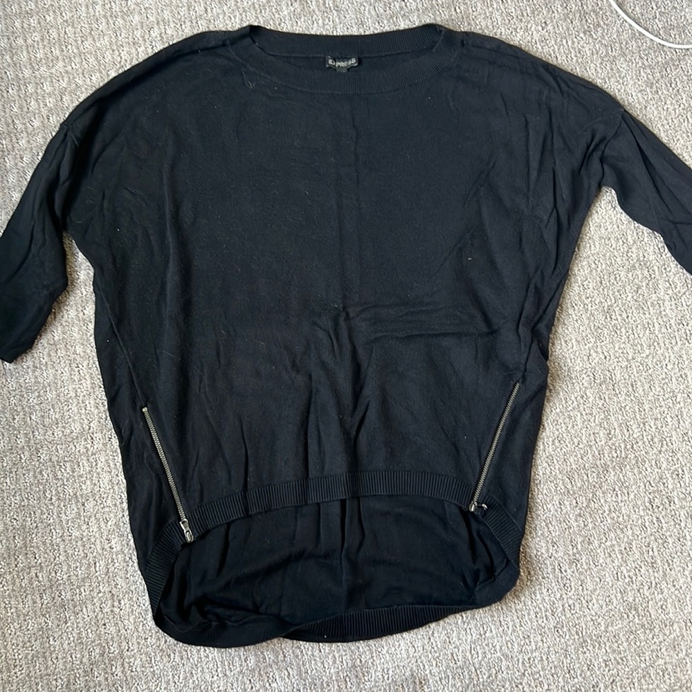 Express zippered side 3/4 sleeve black sweater